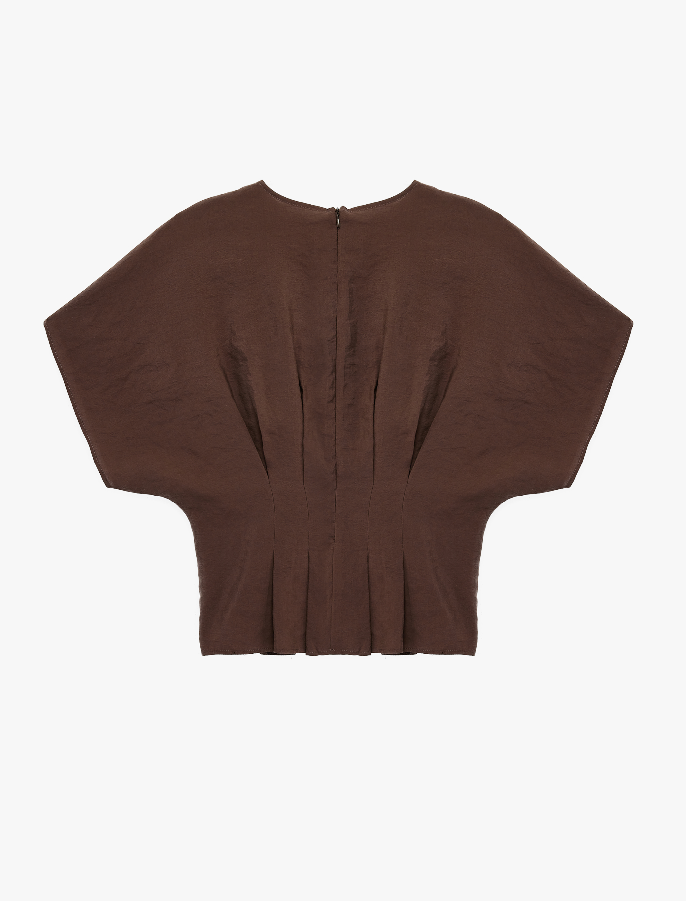   Modal Kumaş Slim Fit Pile Detaylı Kap Kol Bisiklet Yaka Crop Bluz