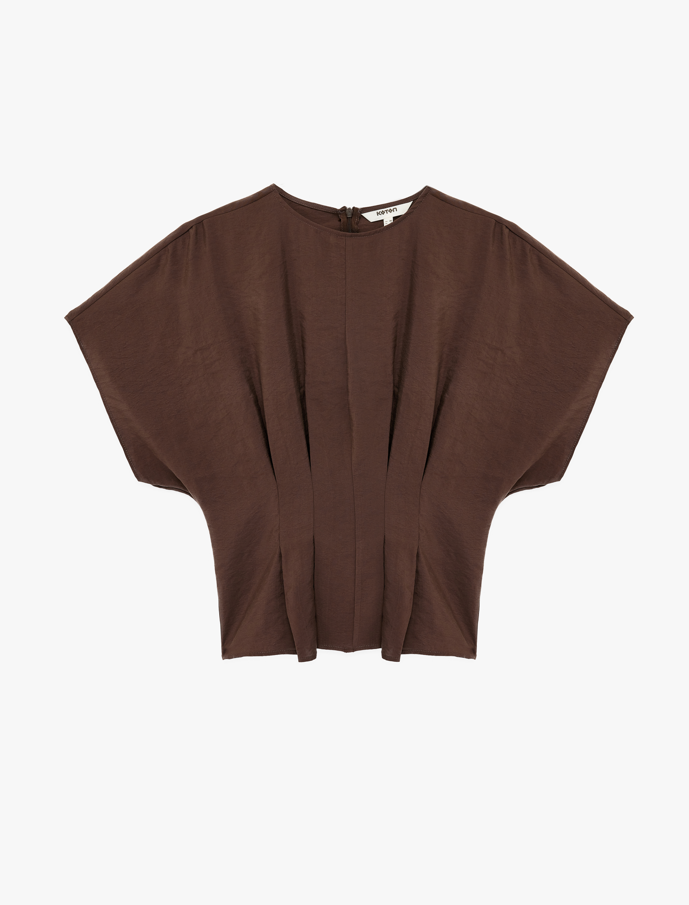   Modal Kumaş Slim Fit Pile Detaylı Kap Kol Bisiklet Yaka Crop Bluz