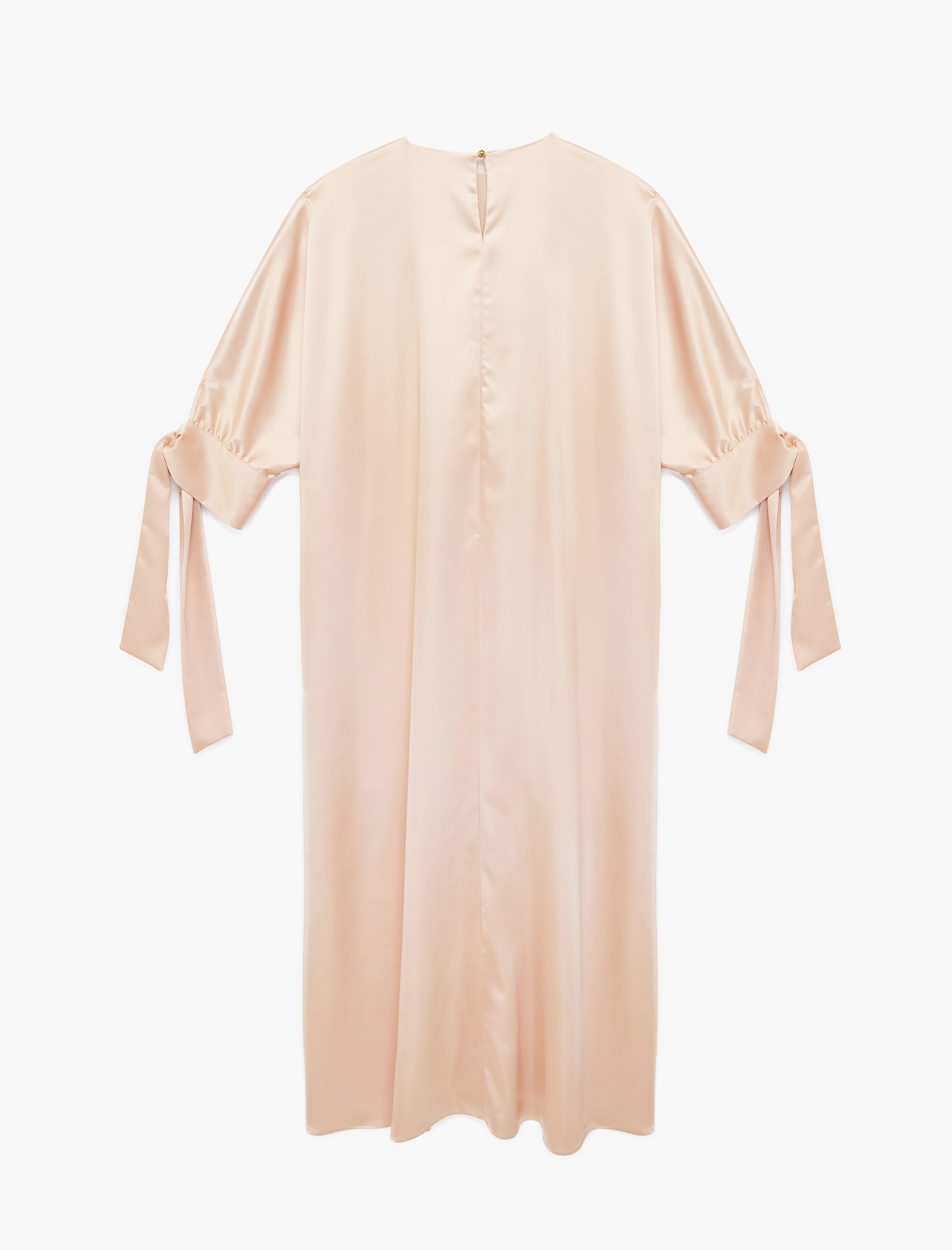   Rahat Kalıp A Kesim 3/4 Kollu Bisiklet Yaka Uzun Saten Elbise