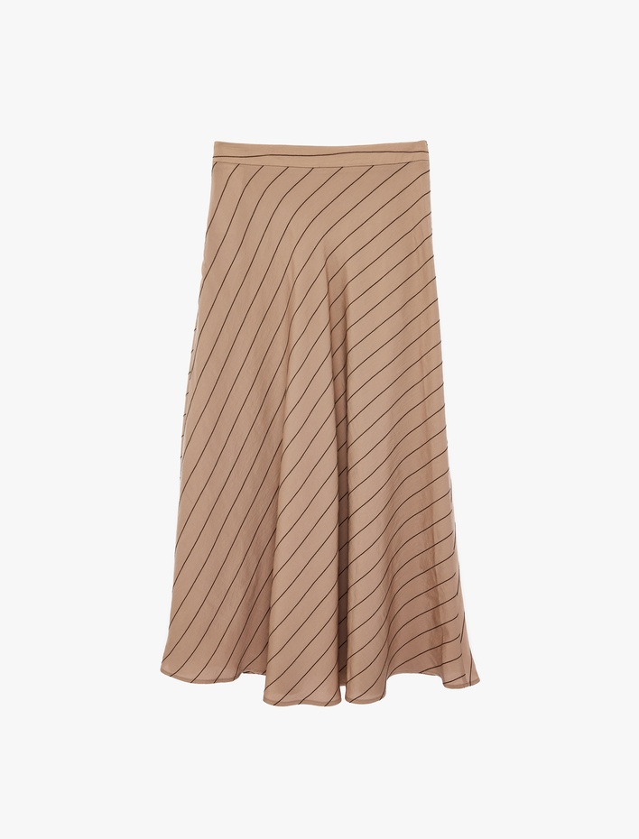  Modal Karışımlı Çizgili Kloş Midi Etek