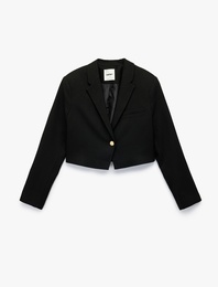 Uzun Kollu Kruvaze Düğmeli Crop Blazer Ceket