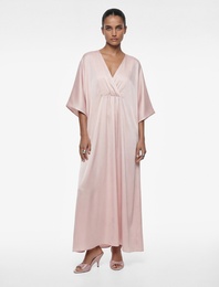 Aerobin Kumaş Bol Kalıp 3/4 Kol Uzun Kruvaze Elbise