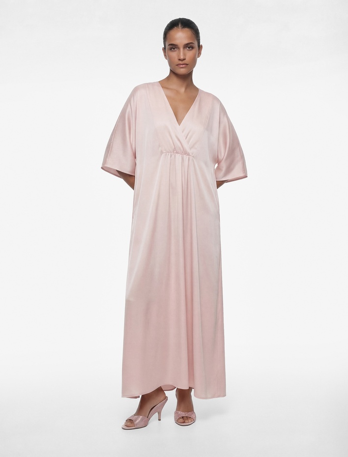  Aerobin Kumaş Bol Kalıp 3/4 Kol Uzun Kruvaze Elbise