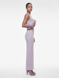 Yuvarlak Yaka Drape Detaylı Kolsuz Simli Midi Kalem Elbise