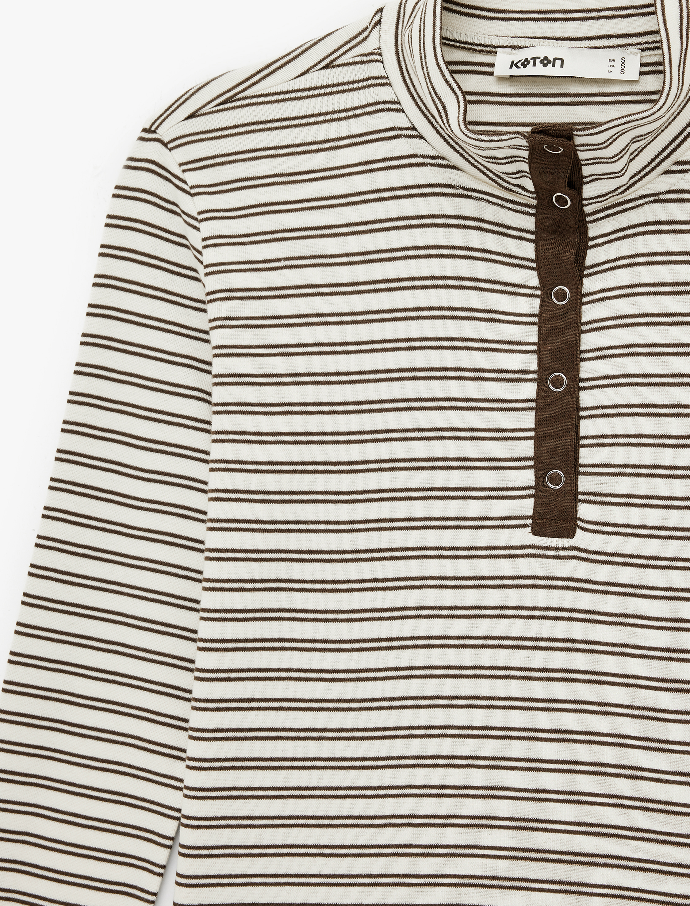   Slim Fit Yarım Düğme Detaylı Dik Yaka Uzun Kollu Çizgili Bluz