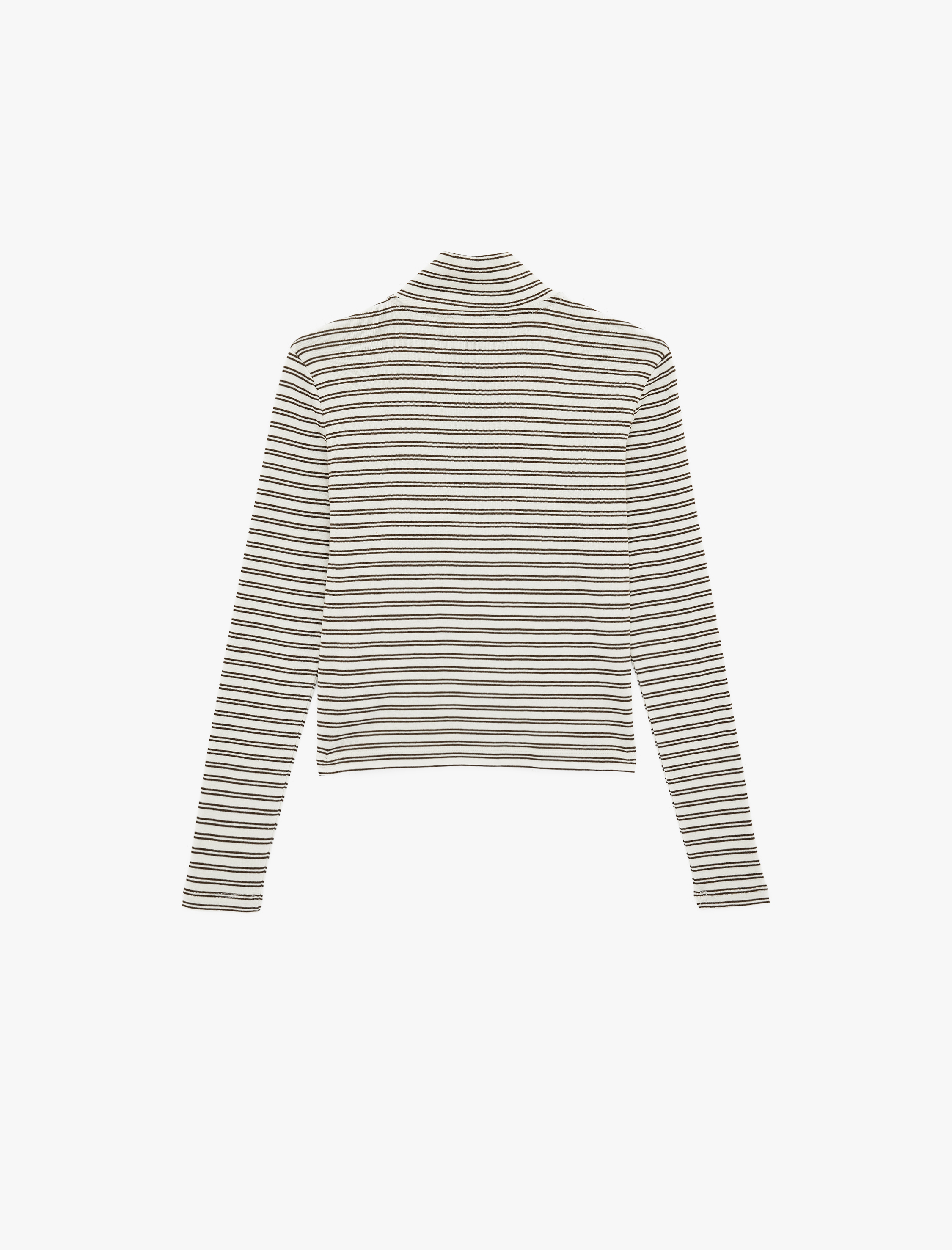   Slim Fit Yarım Düğme Detaylı Dik Yaka Uzun Kollu Çizgili Bluz