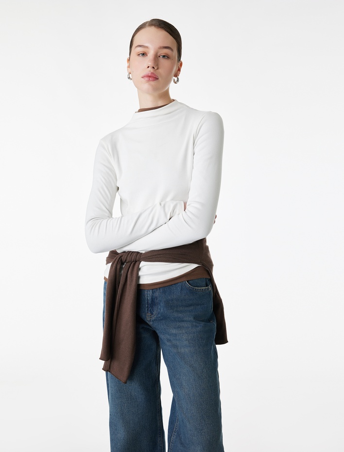  Pamuklu Slim Fit Uzun Kollu Dik Yaka Body