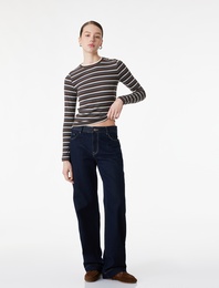 Slim Fit Uzun Kollu Bisiklet Yaka Çizgili Tişört