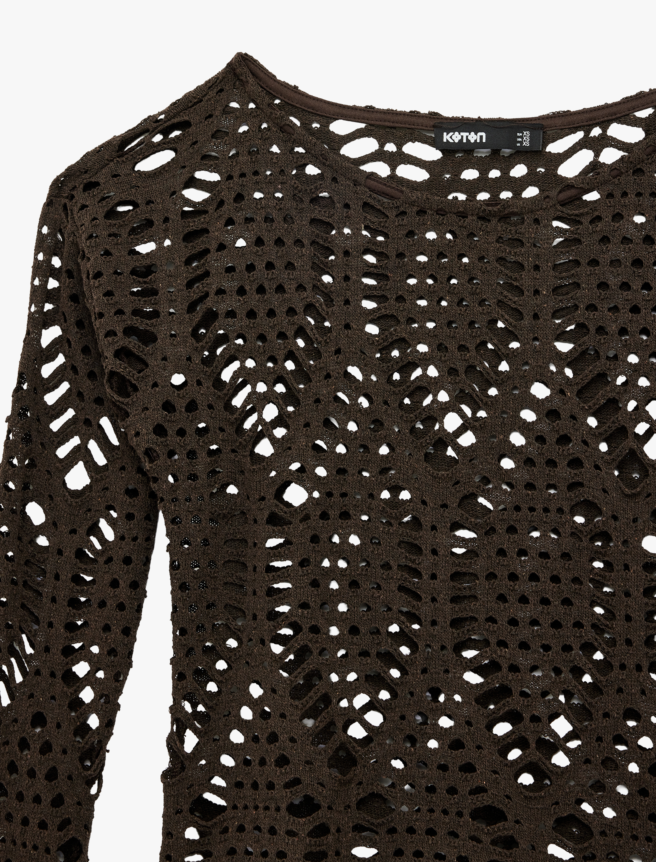   Geniş Yuvarlak Yaka Uzun Kollu Kroşe Tişört