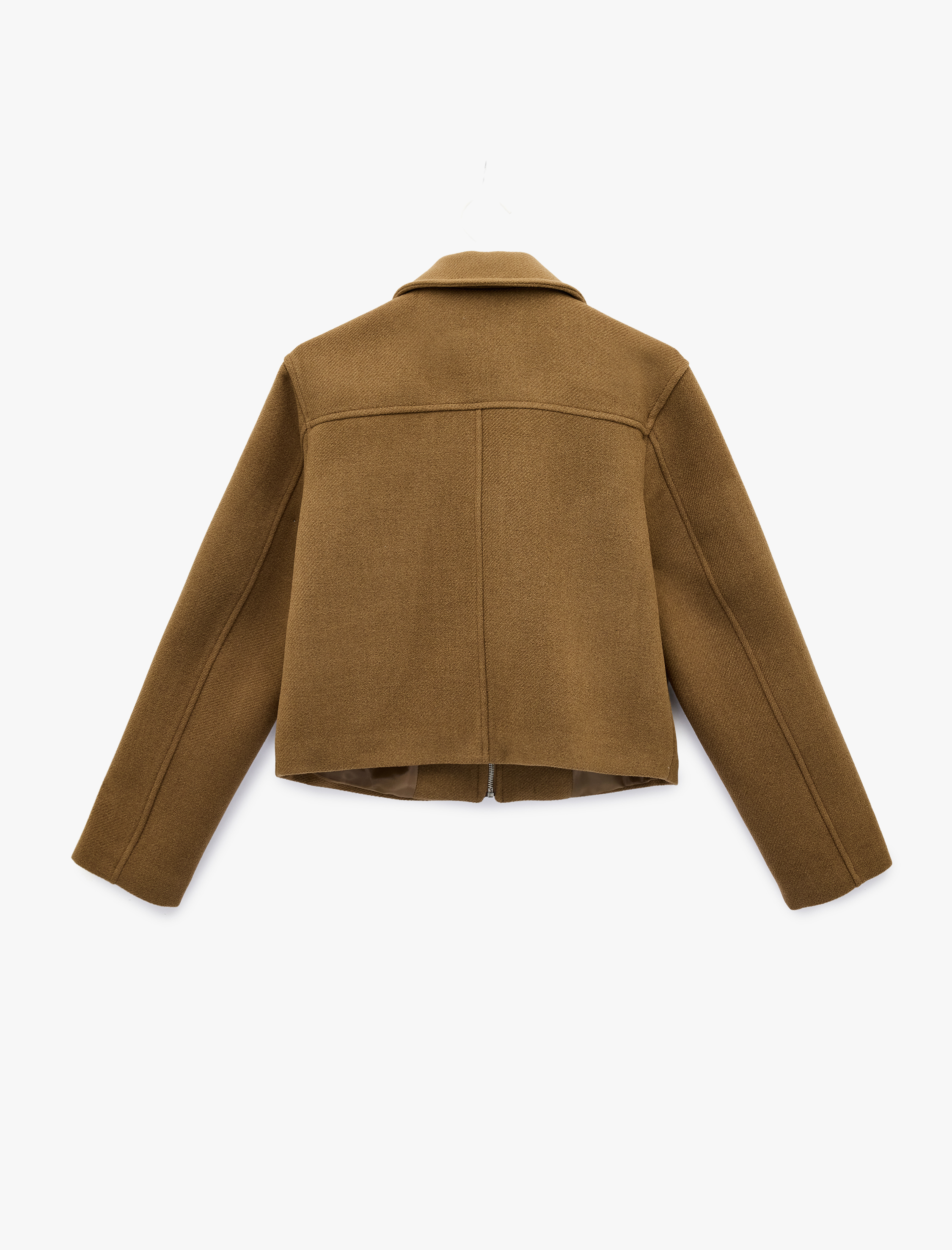   Fermuarlı Cepli Crop Kaşe Ceket