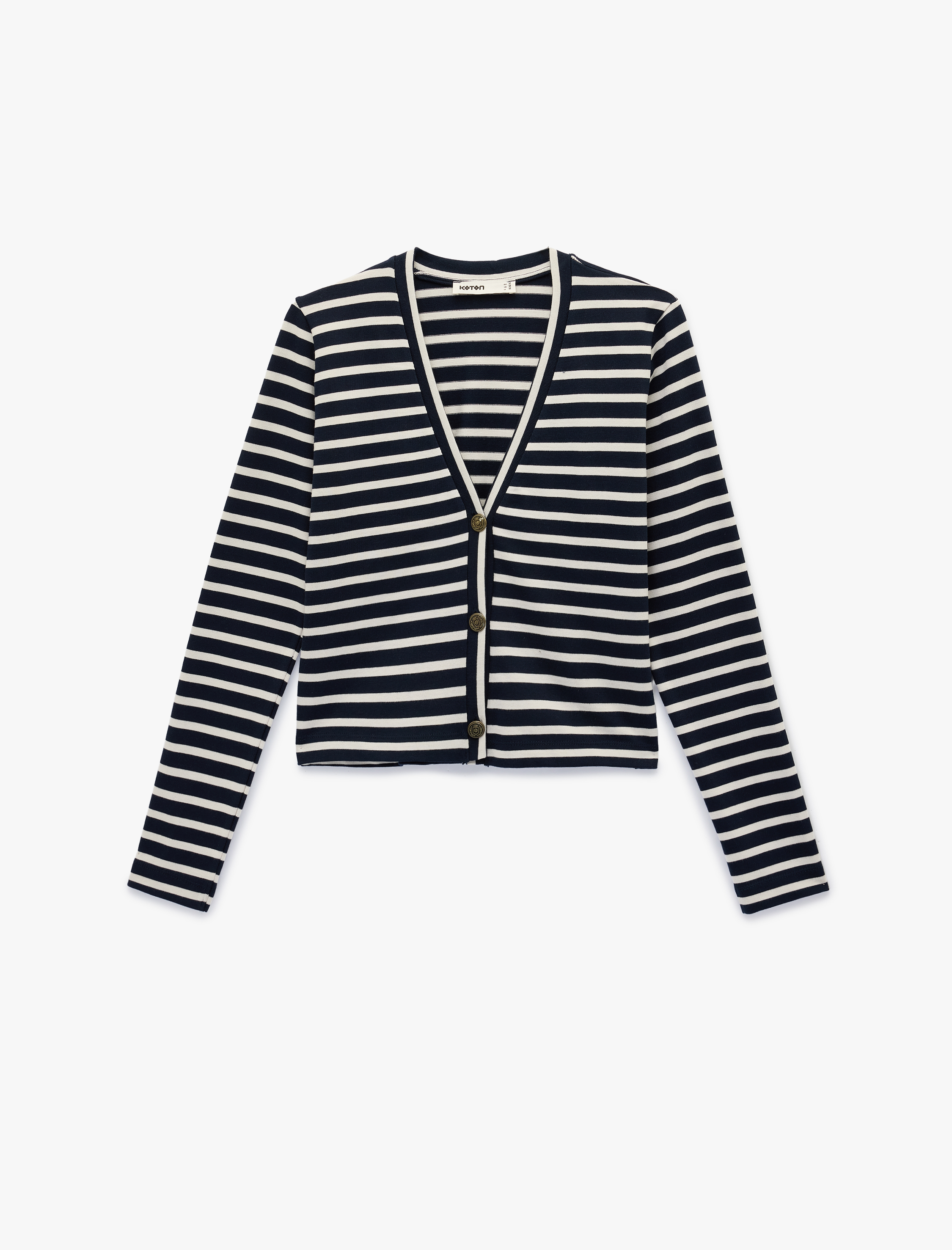   Pamuklu Uzun Kollu Düğmeli V Yaka Çizgili Hırka