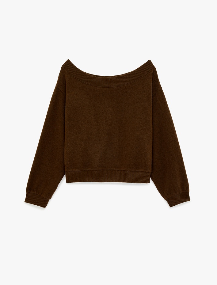  Uzun Kollu Yumuşak Dokulu Omzu Açık Tişört