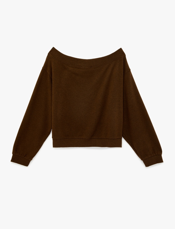  Uzun Kollu Yumuşak Dokulu Omzu Açık Tişört