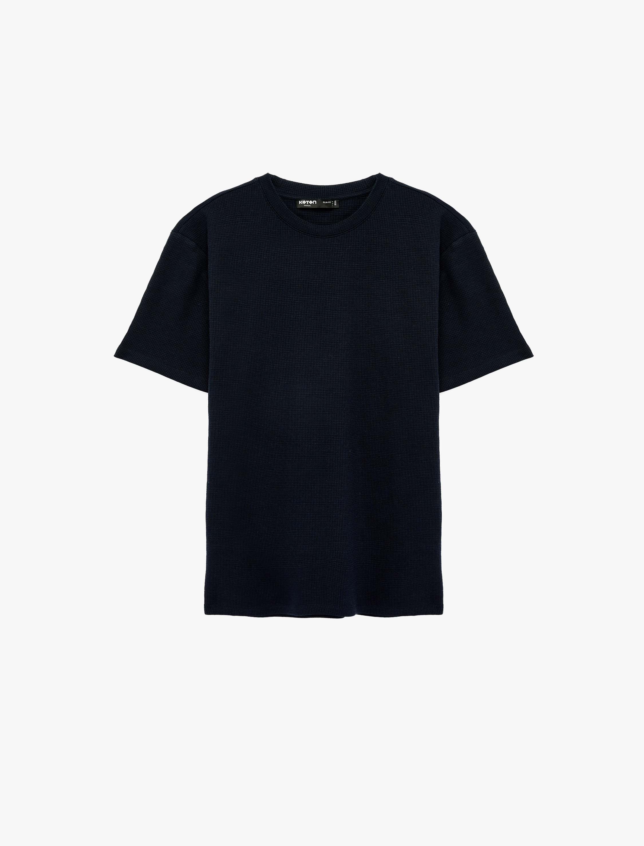   Kısa Kollu Dokulu Bisiklet Yaka Pamuklu Slim Fit Tişört