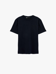 Kısa Kollu Dokulu Bisiklet Yaka Pamuklu Slim Fit Tişört