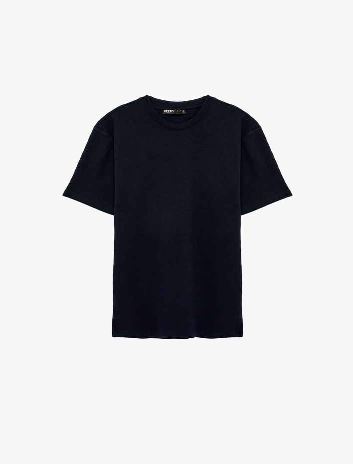  Kısa Kollu Dokulu Bisiklet Yaka Pamuklu Slim Fit Tişört