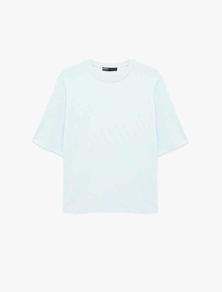  Kısa Kollu Bisiklet Yaka Pamuklu Basic Oversize Tişört