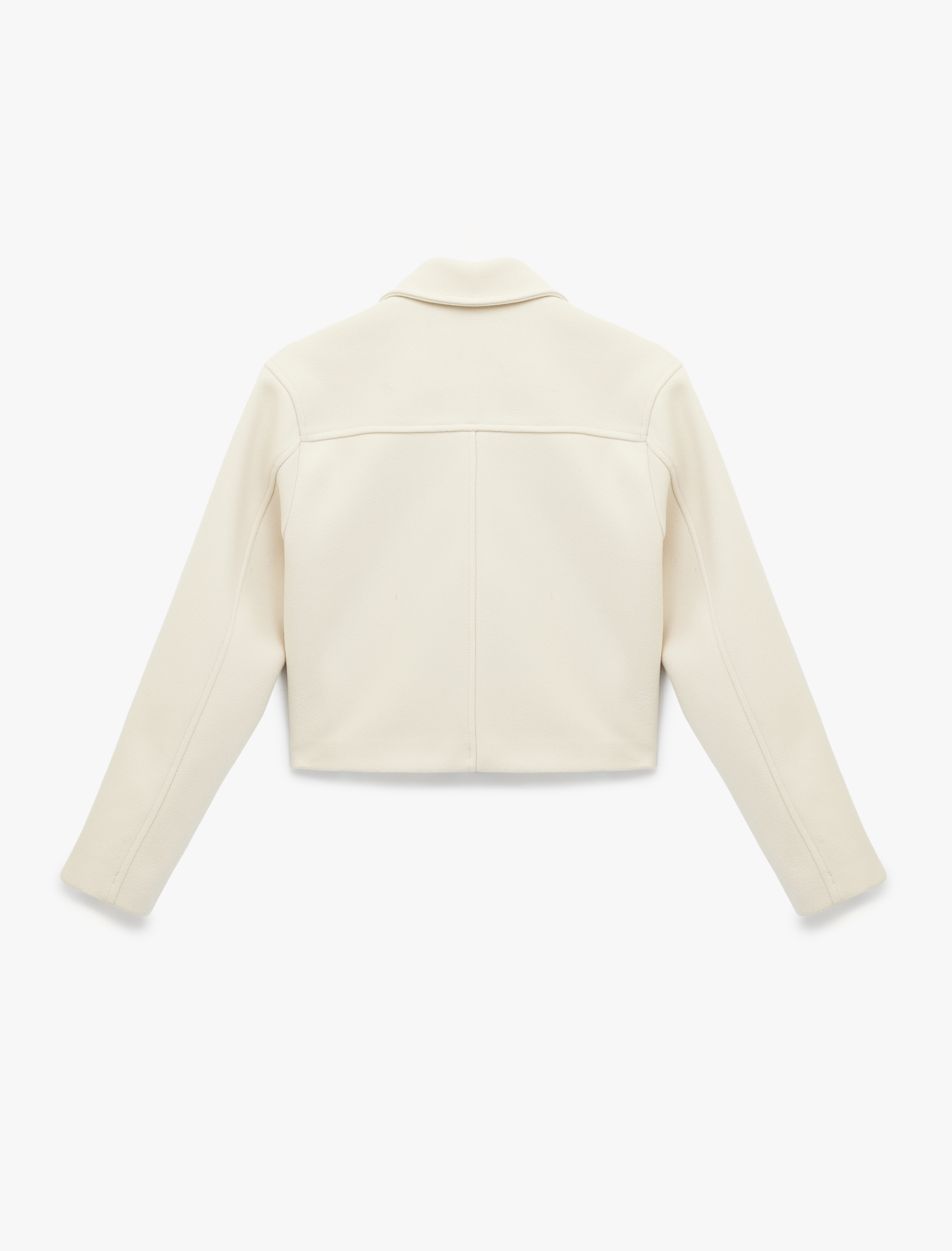   Uzun Kollu Cepli Fermuarlı Crop Kaşe Ceket