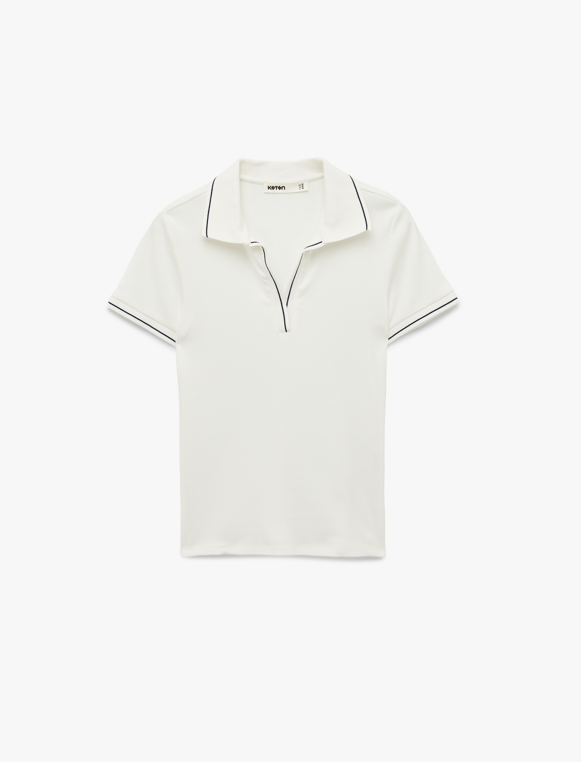   Pamuklu Kısa Kollu Polo Yaka Fitilli Tişört