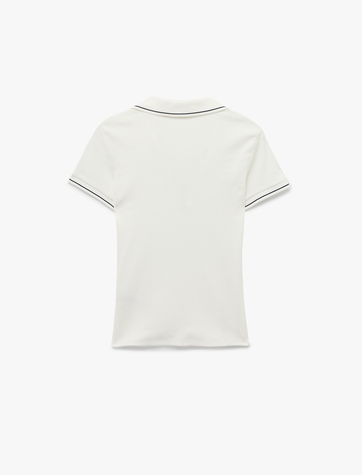  Pamuklu Kısa Kollu Polo Yaka Fitilli Tişört