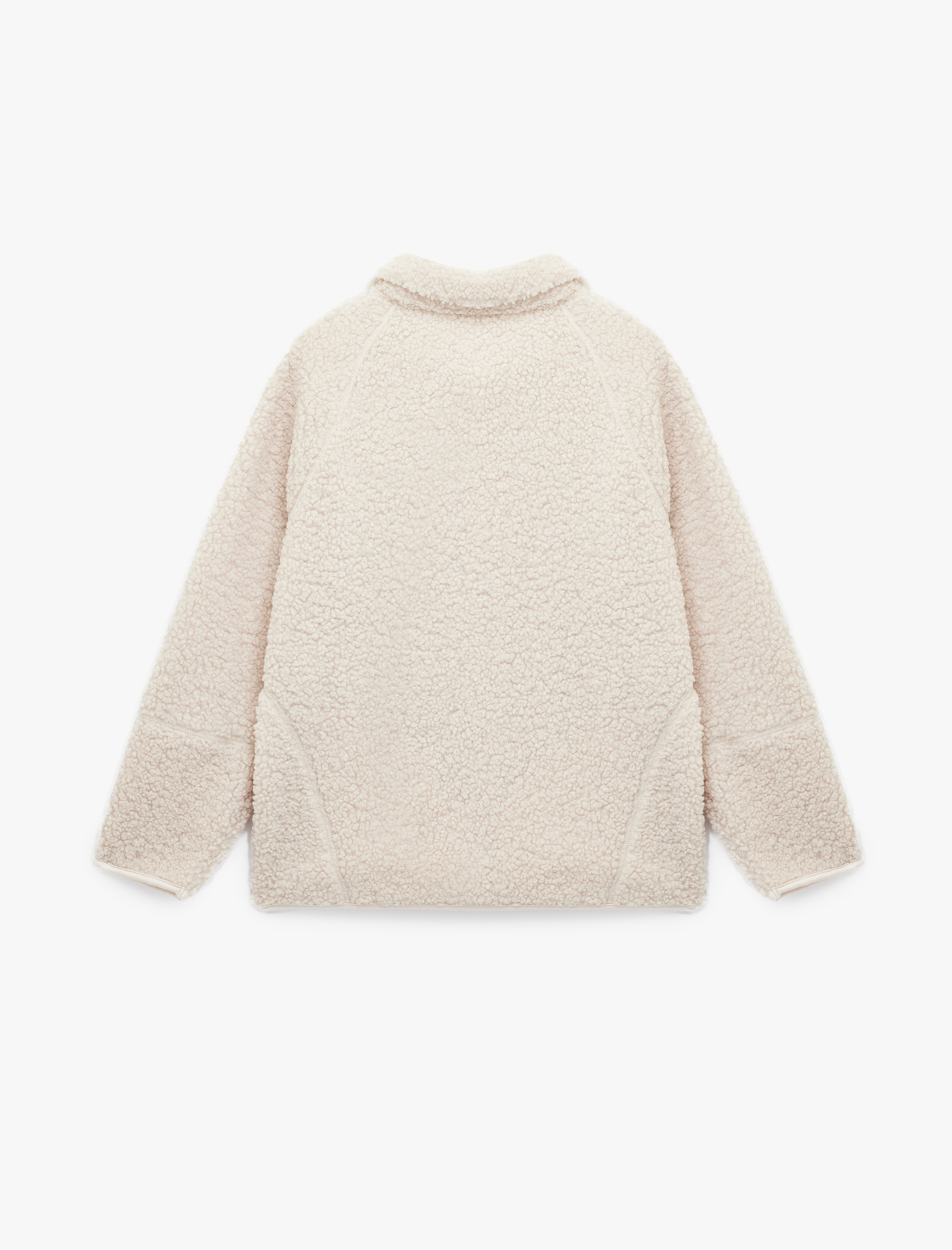   Uzun Kollu Dik Yaka Cep Detaylı Fermuarlı Oversize Peluş Ceket