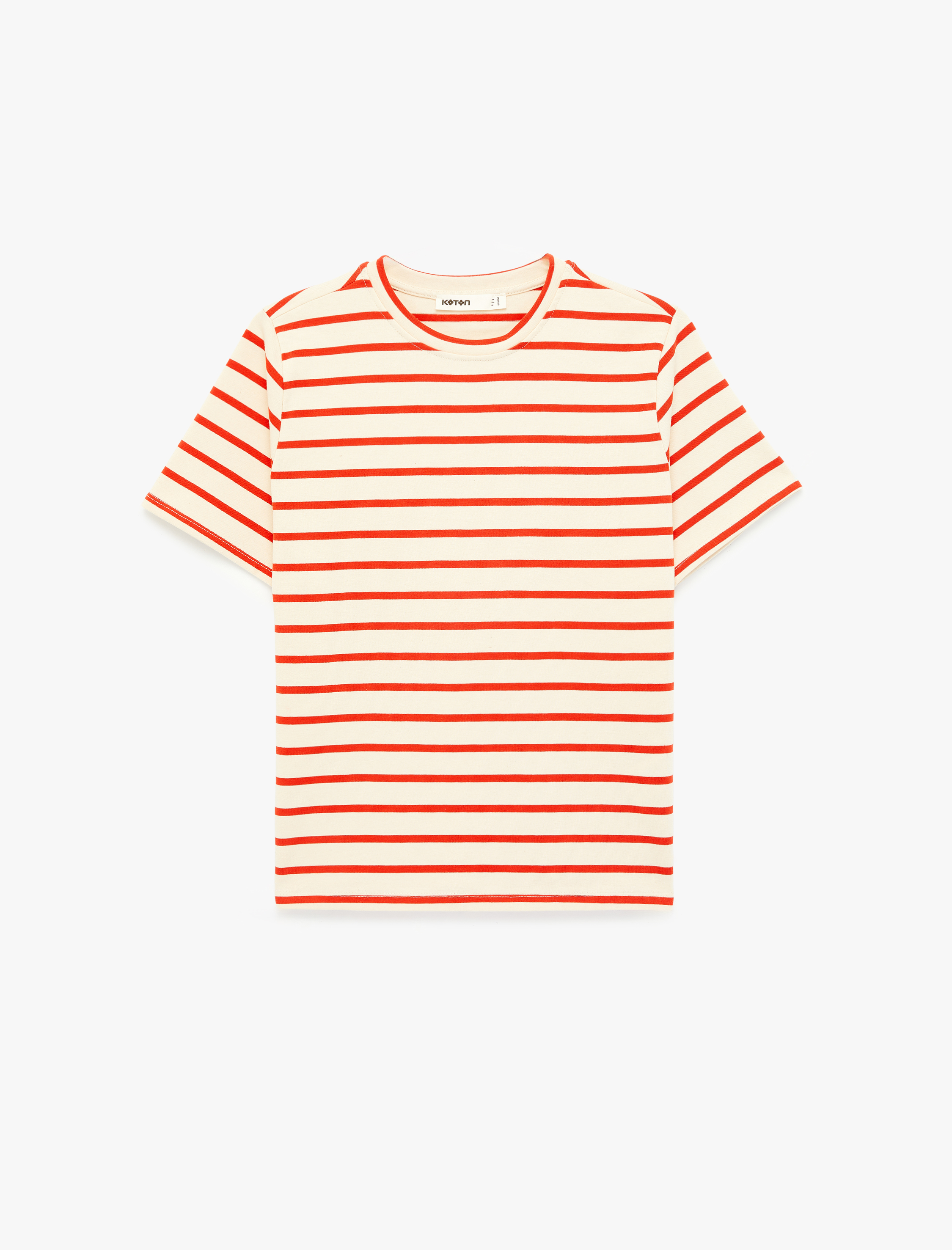   Pamuklu Kısa Kollu Bisiklet Yaka Çizgili Tişört