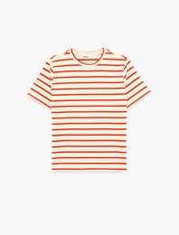 Pamuklu Kısa Kollu Bisiklet Yaka Çizgili Tişört