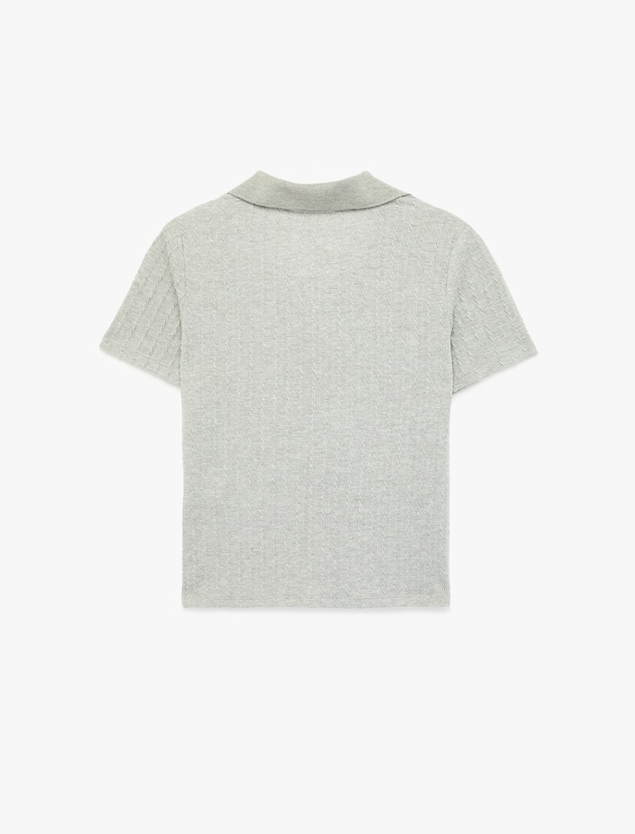  Slim Fit Kısa Kollu Dokulu Polo Yaka Tişört
