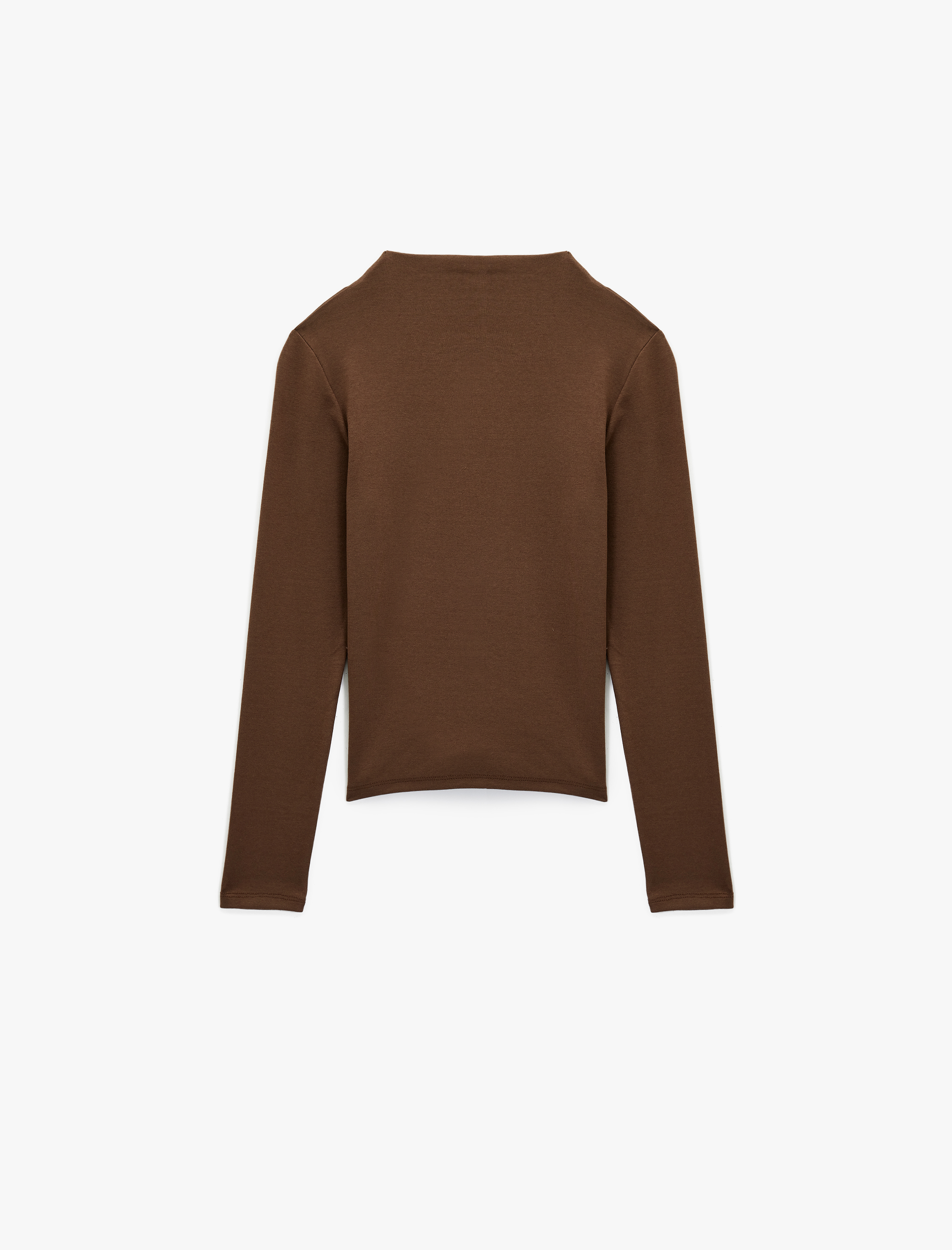   Dik Yaka Slim Fit Modal Karışımlı Basic Uzun Kollu Tişört