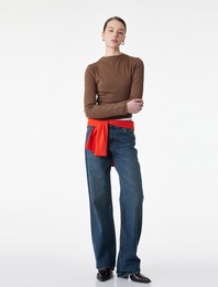 Dik Yaka Slim Fit Modal Karışımlı Basic Uzun Kollu Tişört