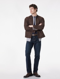 Uzun Kollu Kapaklı Cepli Kolej Yaka Fermuarlı Suni Süet Bomber Ceket