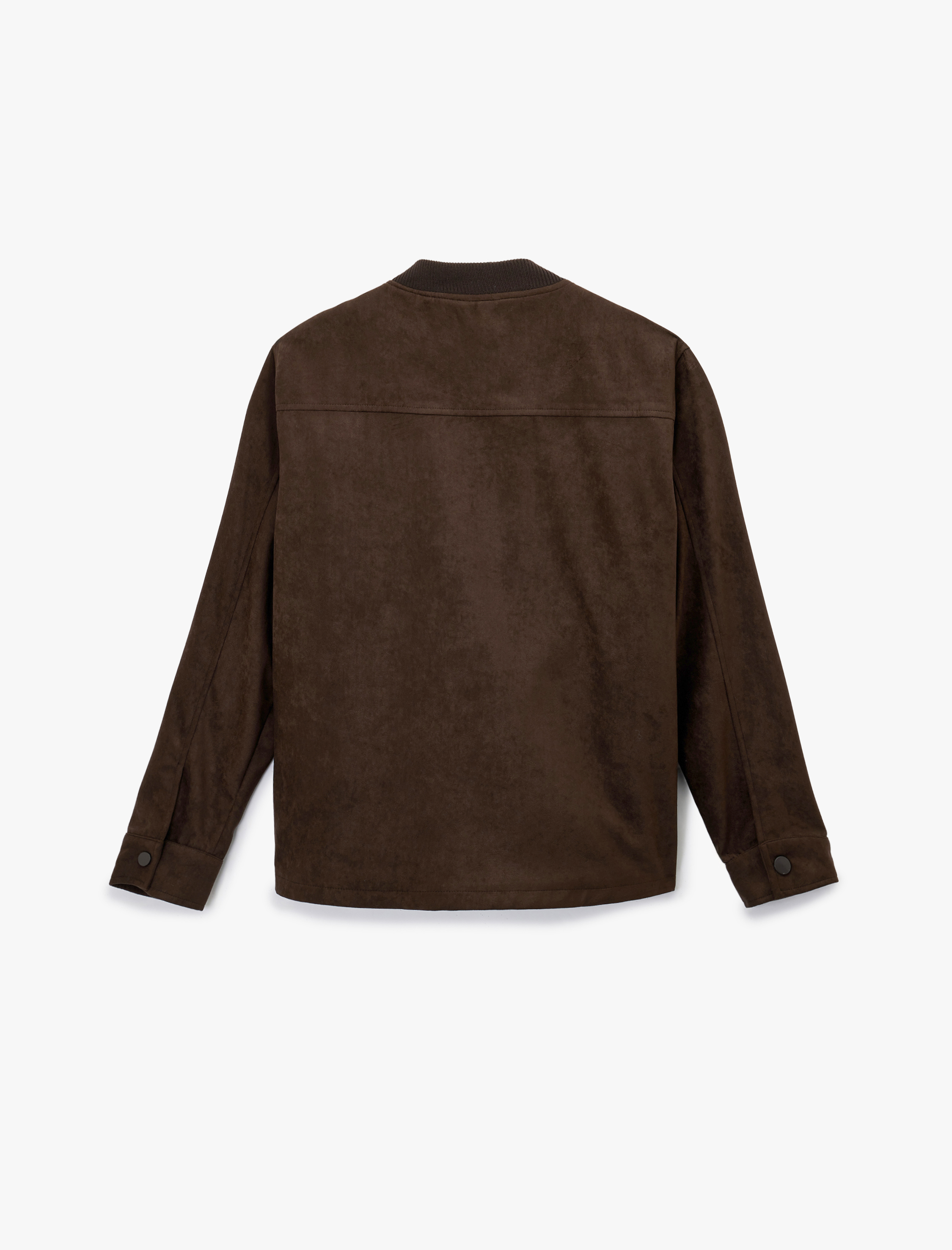   Uzun Kollu Kapaklı Cepli Kolej Yaka Fermuarlı Suni Süet Bomber Ceket