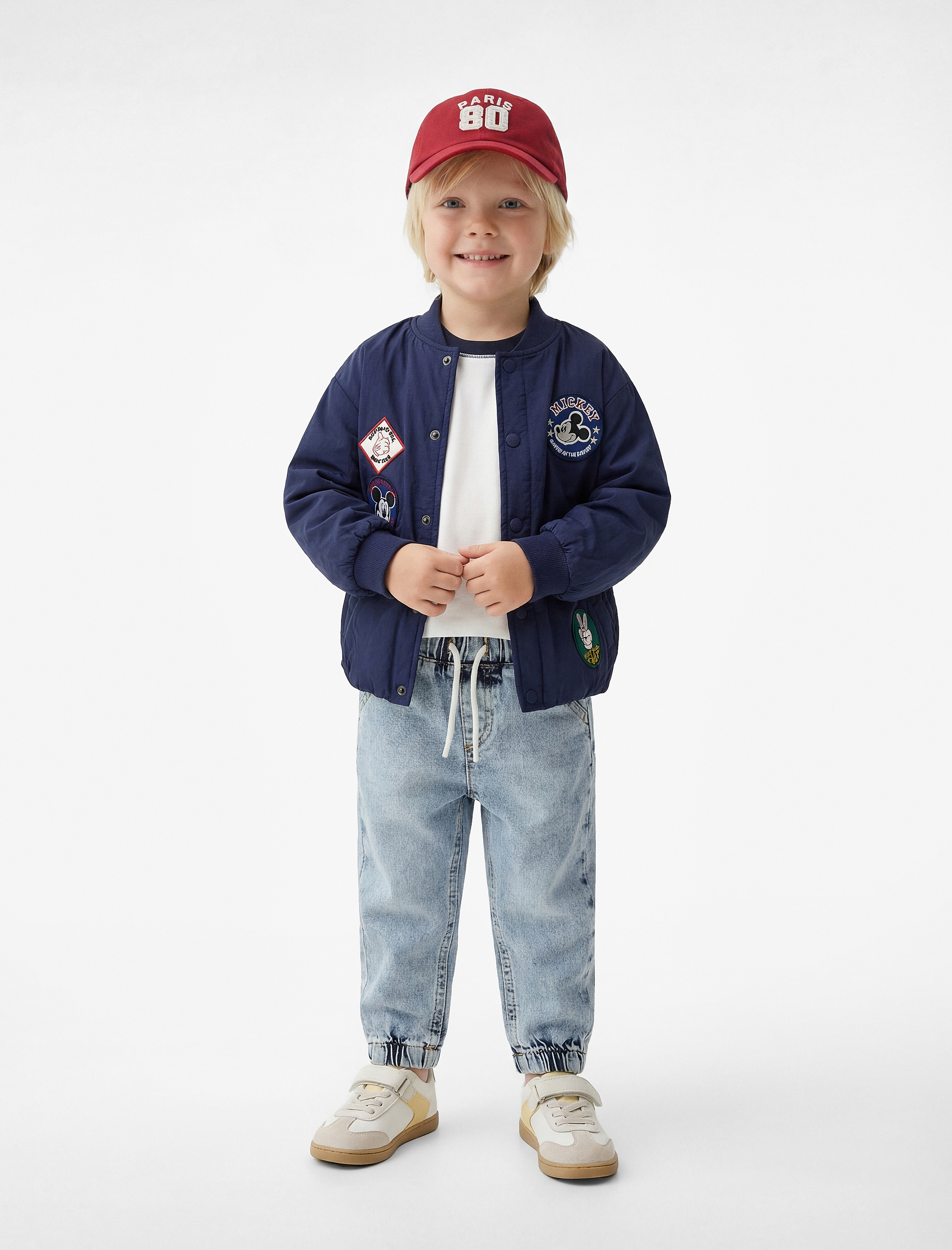  Erkek Bebek Pamuklu Beli Bağcıklı Lastikli Cepli Jogger Denim Pantolon