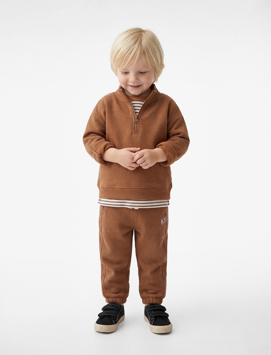 Koton Erkek Bebek Pamuklu Uzun Kollu Yarım Fermuarlı Dik Yaka Sweatshirt