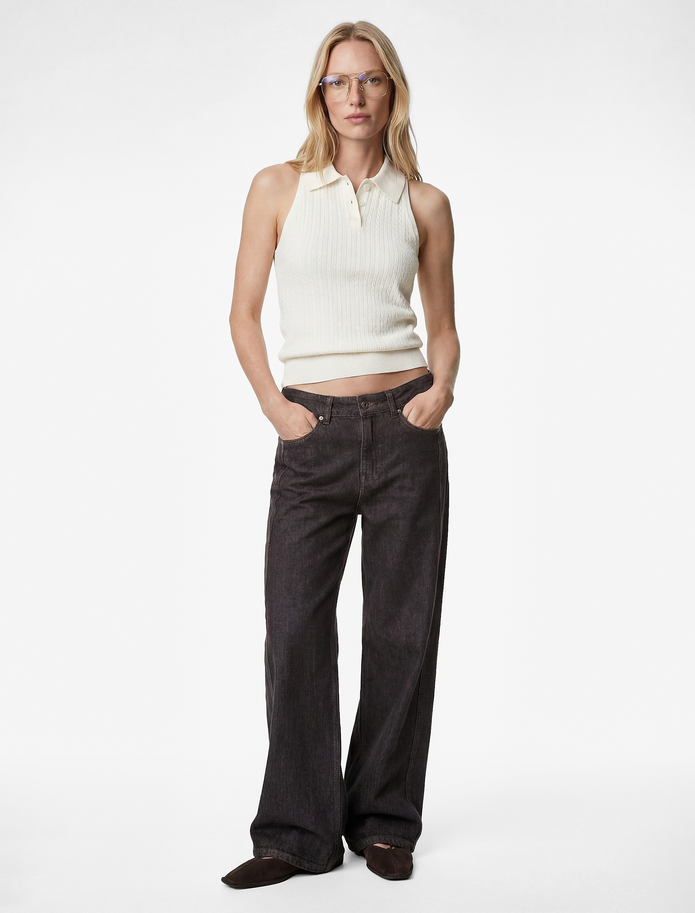   Slim Fit Kolsuz Saç Örgü Düğmeli Polo Yaka Triko Atlet