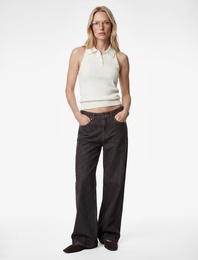 Slim Fit Kolsuz Saç Örgü Düğmeli Polo Yaka Triko Atlet