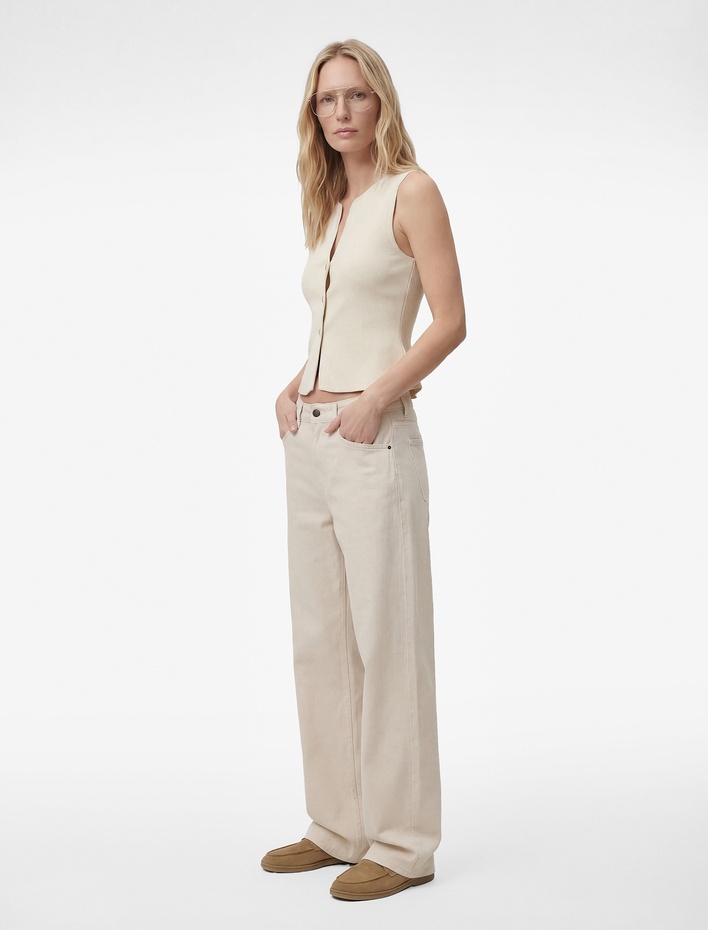  Düğmeli Yuvarlak Yaka Peplum Kesim Triko Yelek