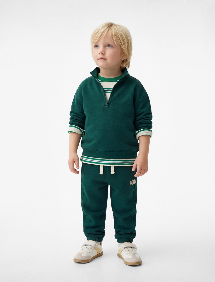 Koton Erkek Bebek Pamuklu Uzun Kollu Yarım Fermuarlı Dik Yaka Sweatshirt