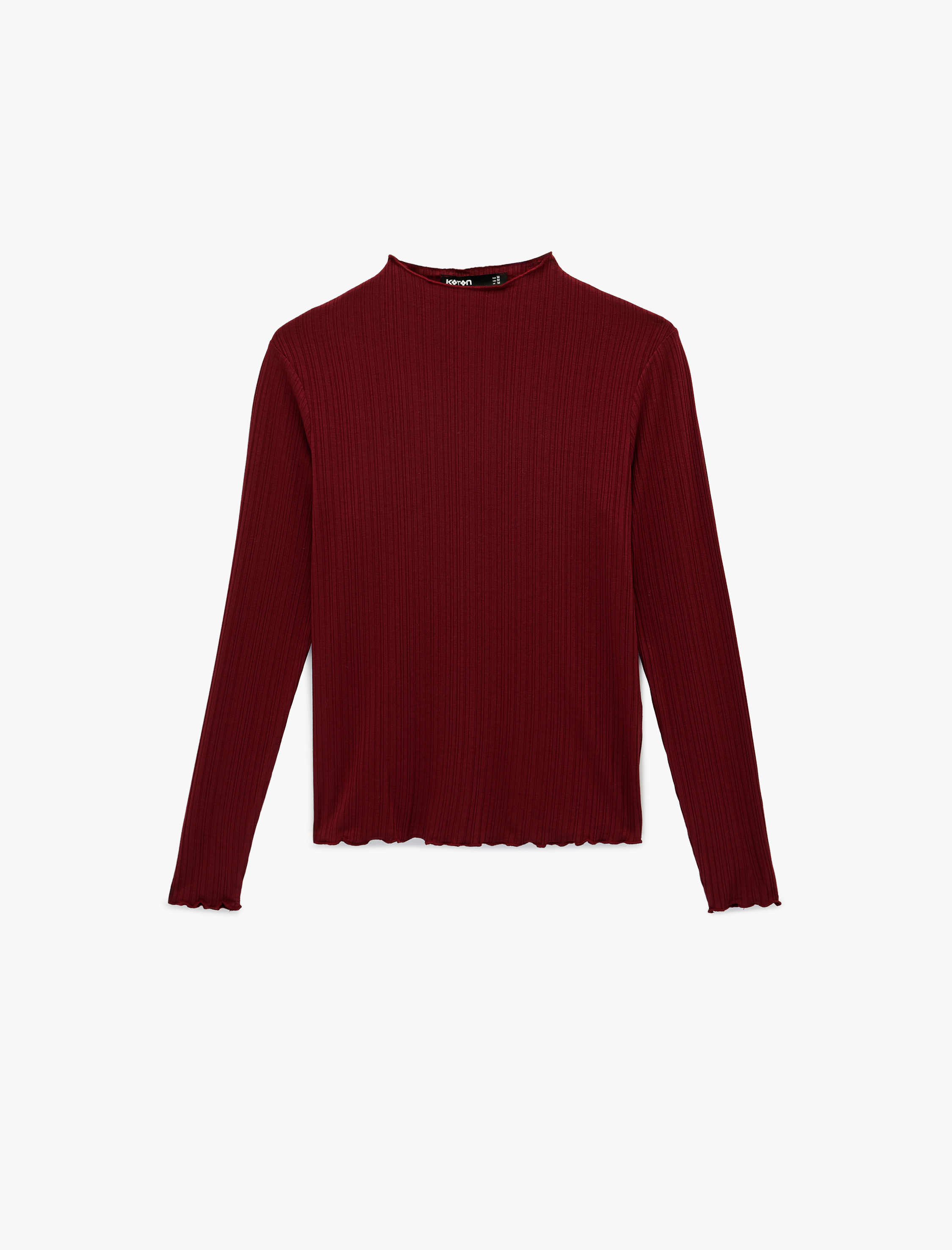   Viskon Kumaş Slim Fit Uzun Kollu Hafif Dik Yaka Dokulu Tişört