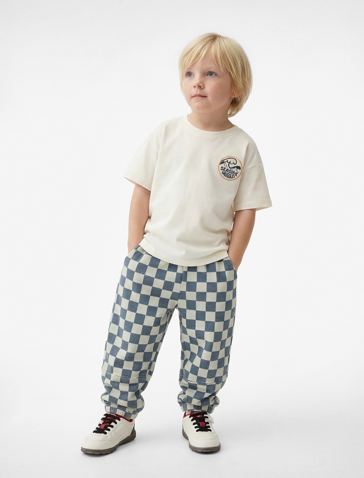 Erkek Bebek Baskılı Kısa Kollu Bisiklet Yaka Pamuklu Tişört