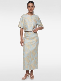 3/4 Kollu Bisiklet Yaka Metalik İşlemeli Crop Ceket