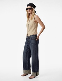 Keten Görünümlü Bisiklet Yaka Düğmeli Slim Fit Blazer Yelek