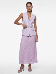 Mücevher Düğmeli Taşlı Kemer Detaylı Uzun Blazer Yelek