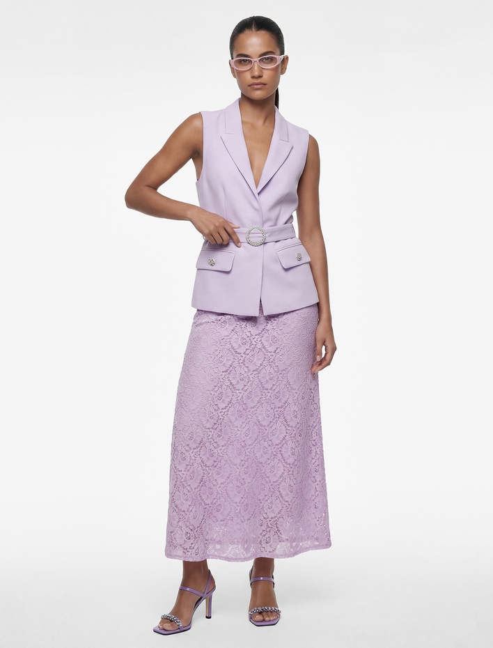  Mücevher Düğmeli Taşlı Kemer Detaylı Uzun Blazer Yelek