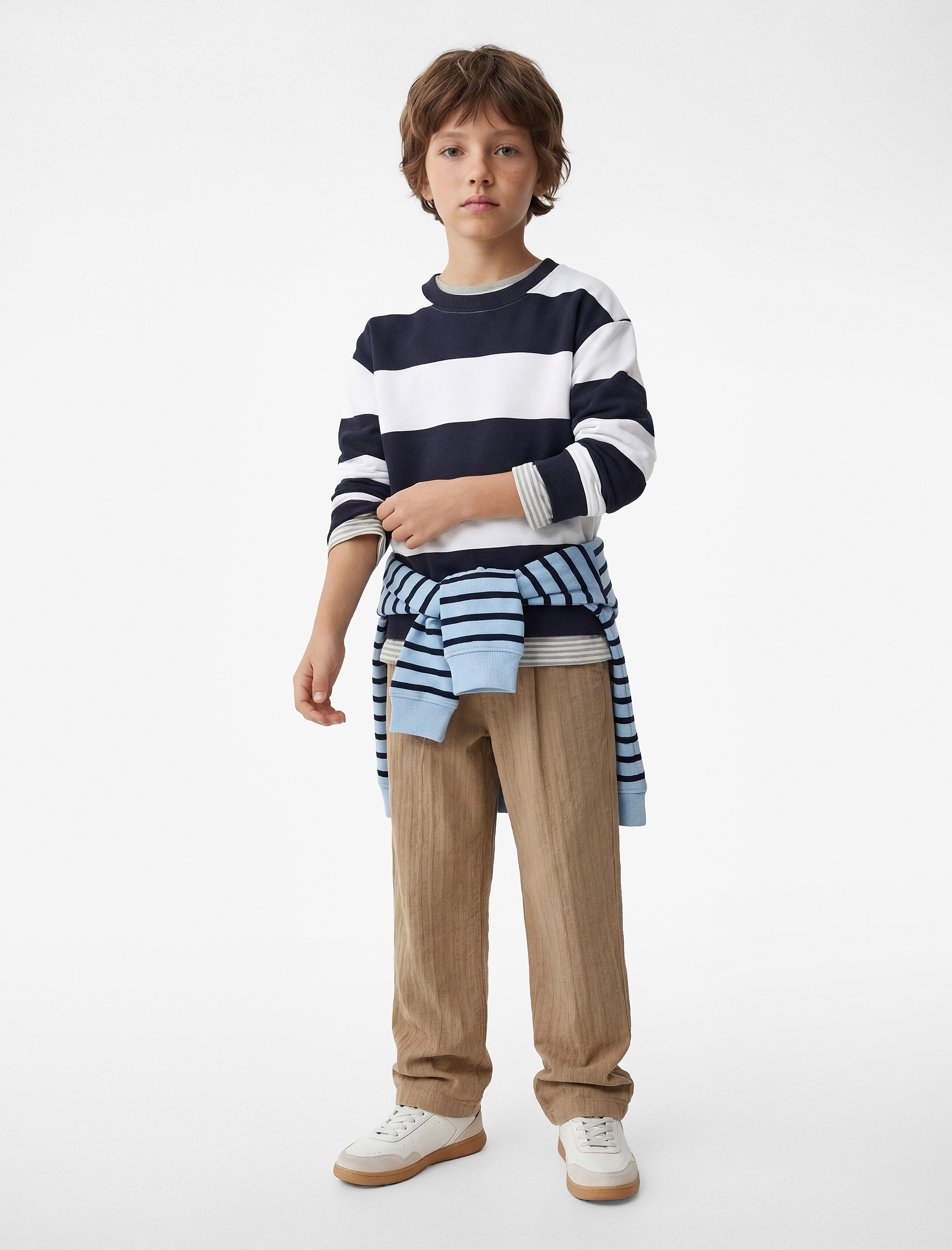  Erkek Çocuk Bisiklet Yaka Uzun Kollu Çizgili Sweatshirt