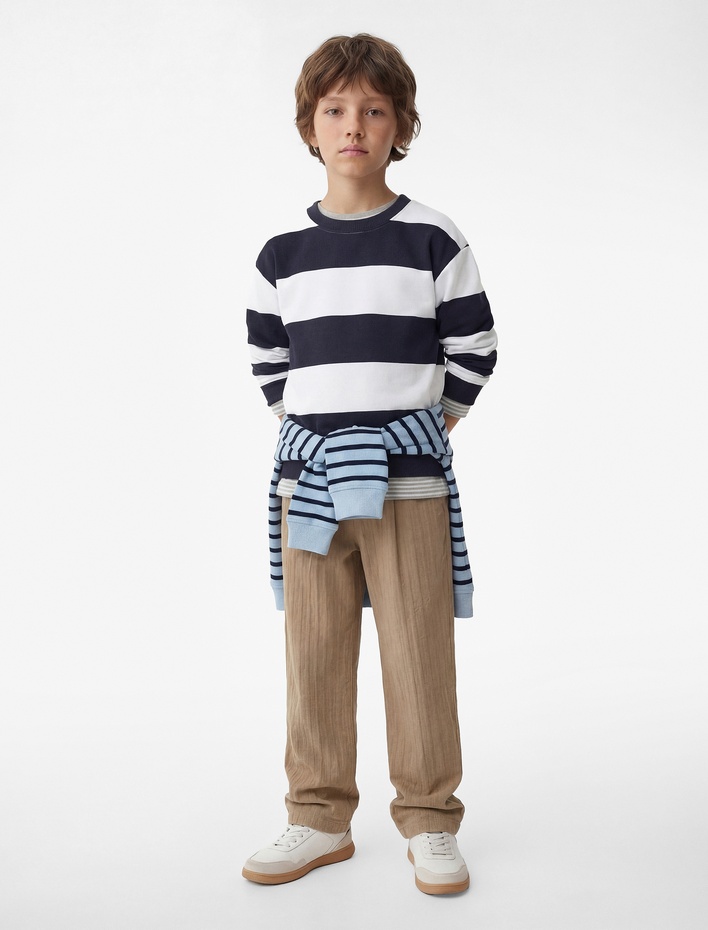 Erkek Çocuk Bisiklet Yaka Uzun Kollu Çizgili Sweatshirt