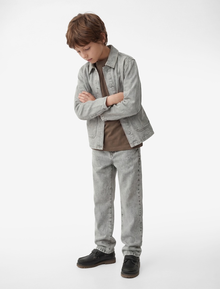 Erkek Çocuk PamukluCepli  Uzun Kollu Klasik Yaka Denim Ceket