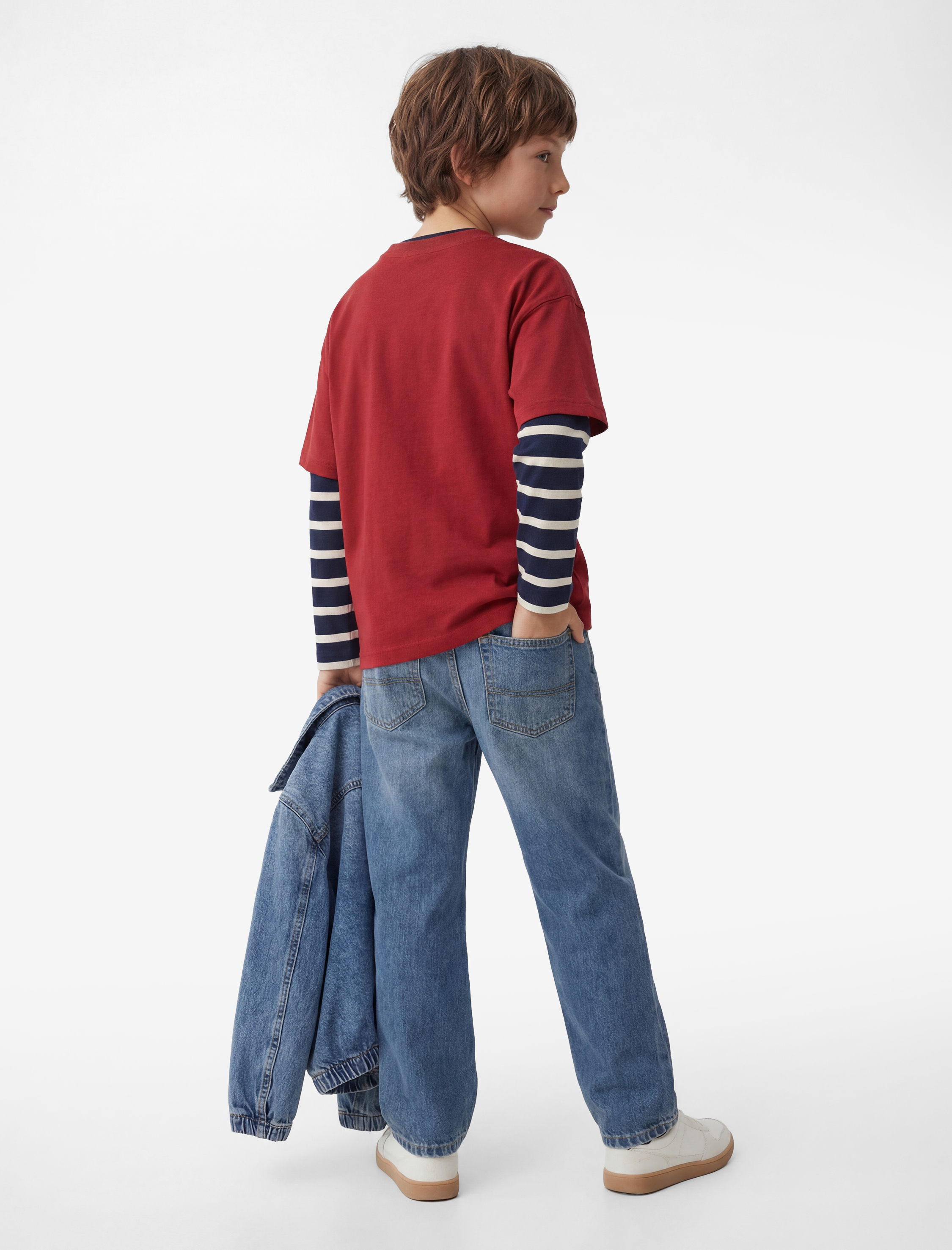  Erkek Çocuk Beli Lastikli Düğmeli Rahat Kesim Denim Pantolon