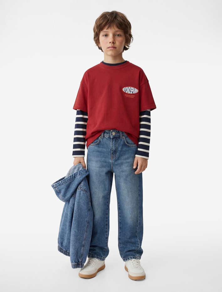 Erkek Çocuk Beli Lastikli Düğmeli Rahat Kesim Denim Pantolon