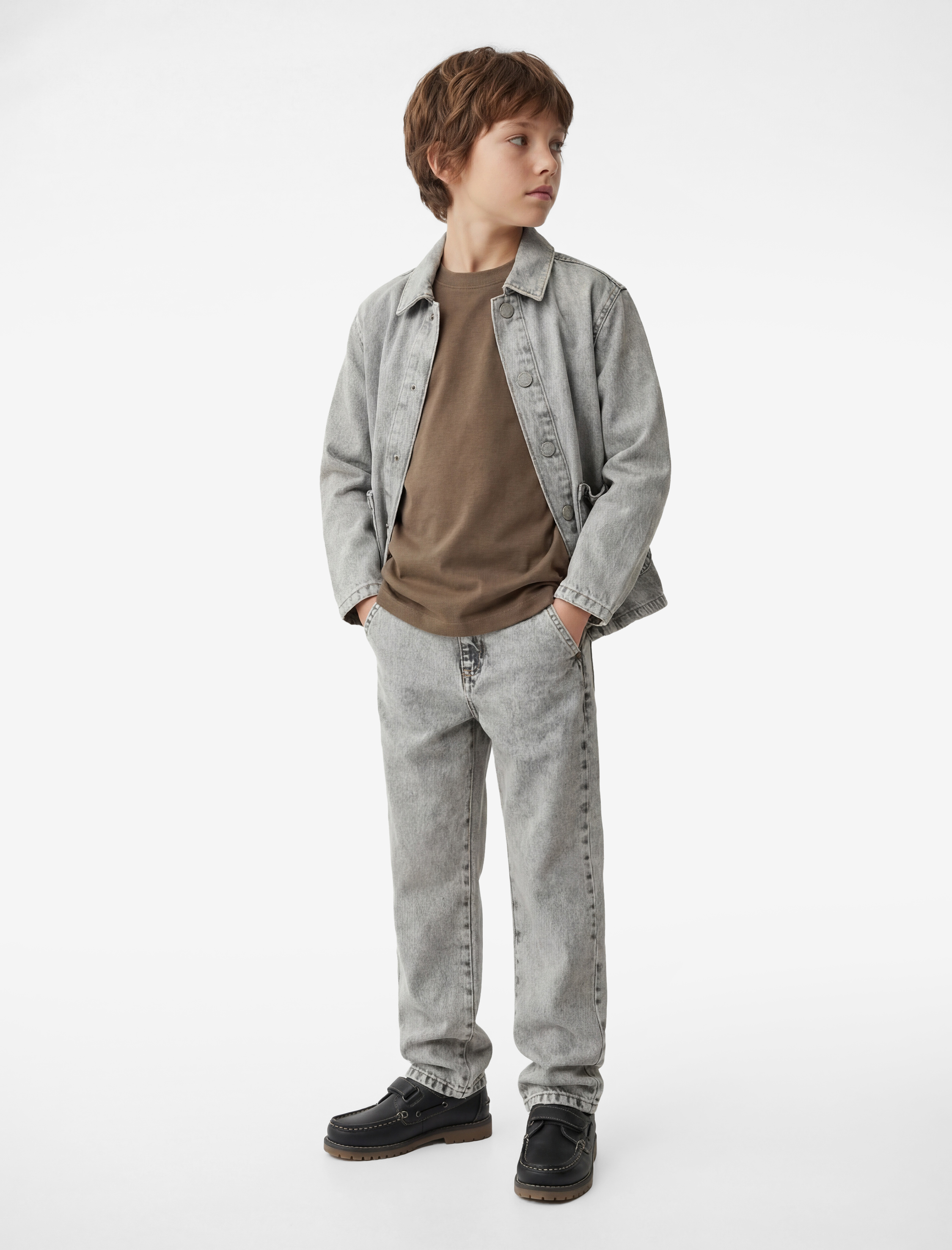  Erkek Çocuk PamukluCepli  Uzun Kollu Klasik Yaka Denim Ceket